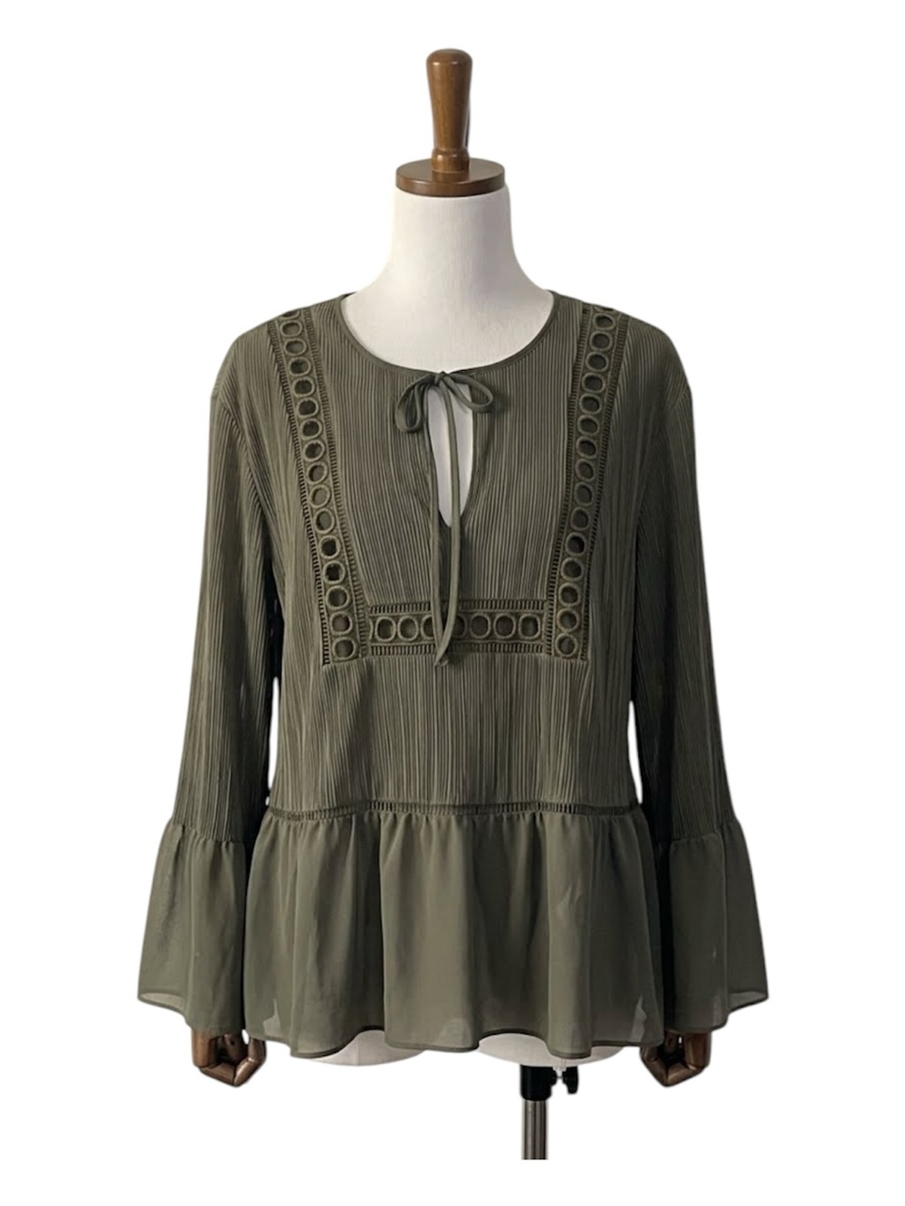 Urban Expressions Olive Green Lace-Trim Peasant Tunic, Size M